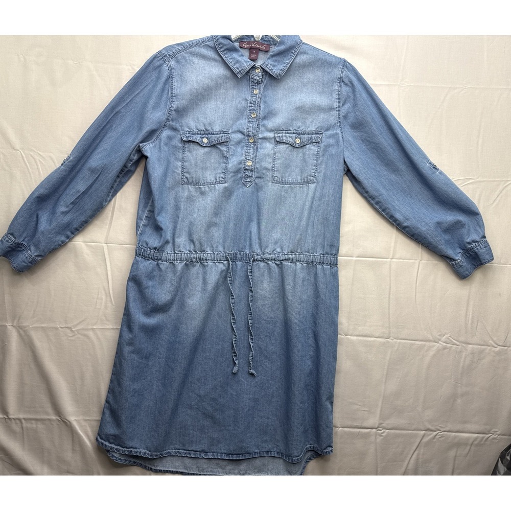 Gloria Vanderbilt Shirt Dress Medium Blue Denim‎ Light Wash Short Collared